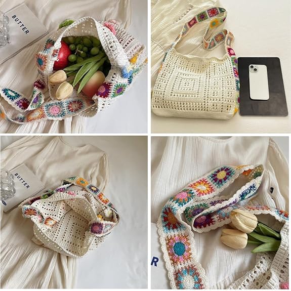 Crochet Knit Boho Shoulder Bag for women