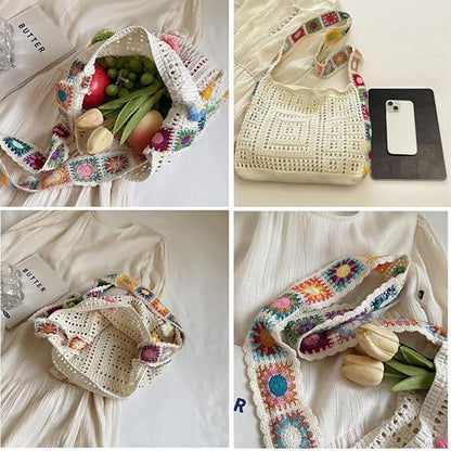 Crochet Knit Boho Shoulder Bag for women