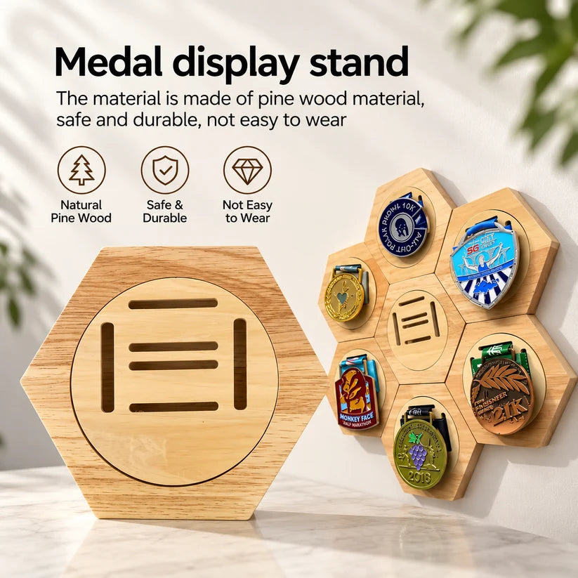 Fashion Wooden Medal Holders Display Stand Wall Rack