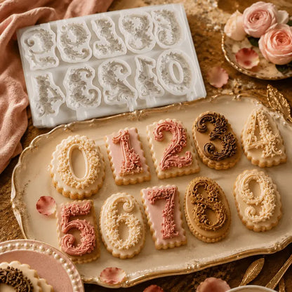 Vintage Rose Floral Number-Shaped Silicone Mold
