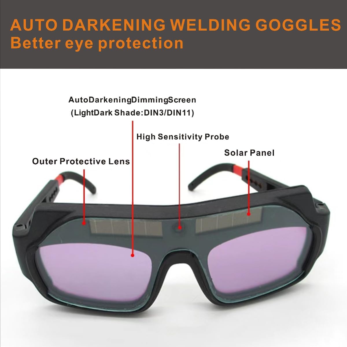 Auto-darkening welding glasses; includes a headband strap
