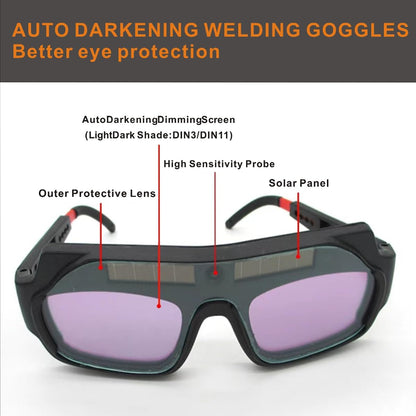 Auto-darkening welding glasses; includes a headband strap