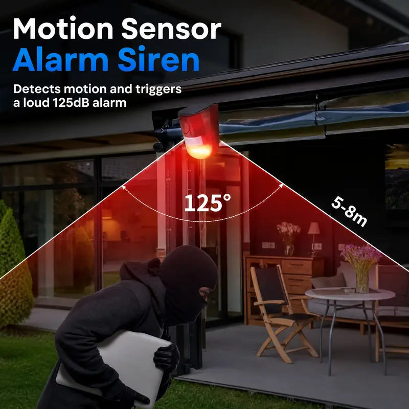 129dB Solar Powered Siren Alarm with Motion Sensor