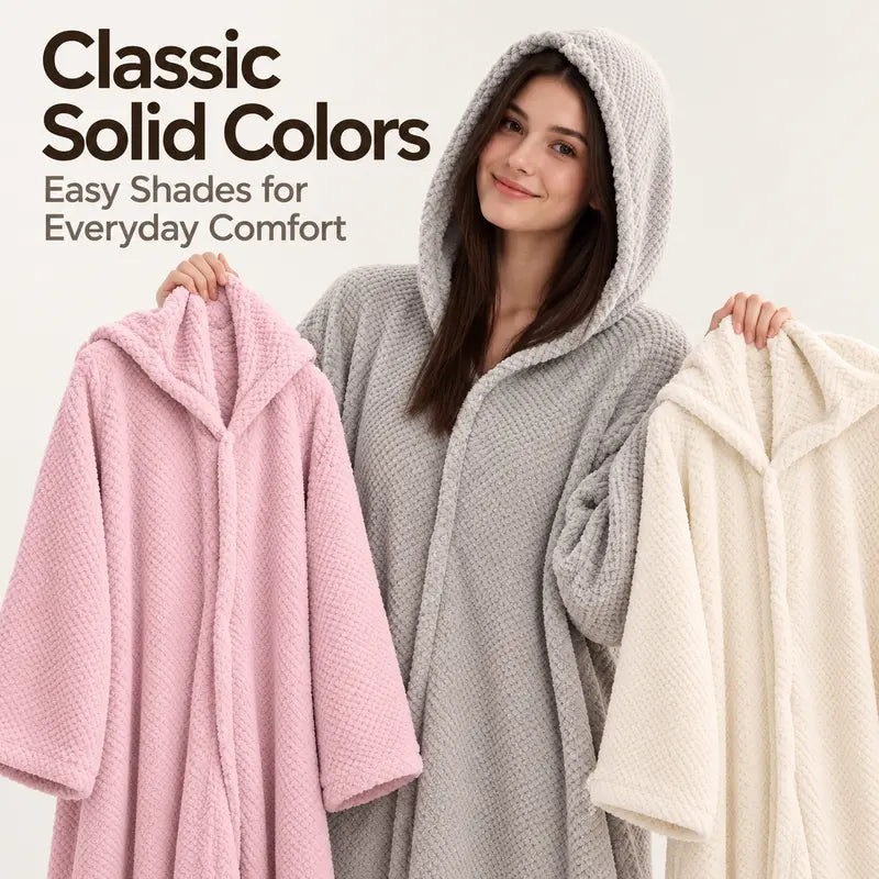 Women's Thickened Long-Sleeve Hooded Fleece Bathrobe (One Size)
