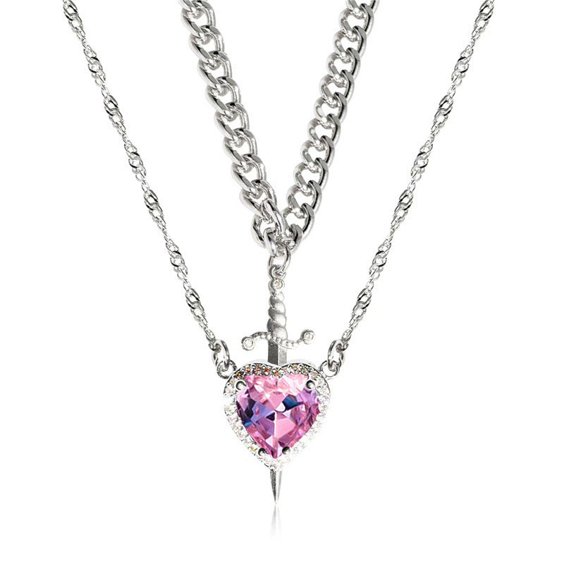 Matching Sword Through Heart Necklace Set for Couples