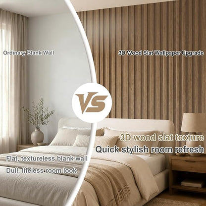 Wood Grain Slat Wall Panels Peel and Stick Faux Wood Thick Wallpaper