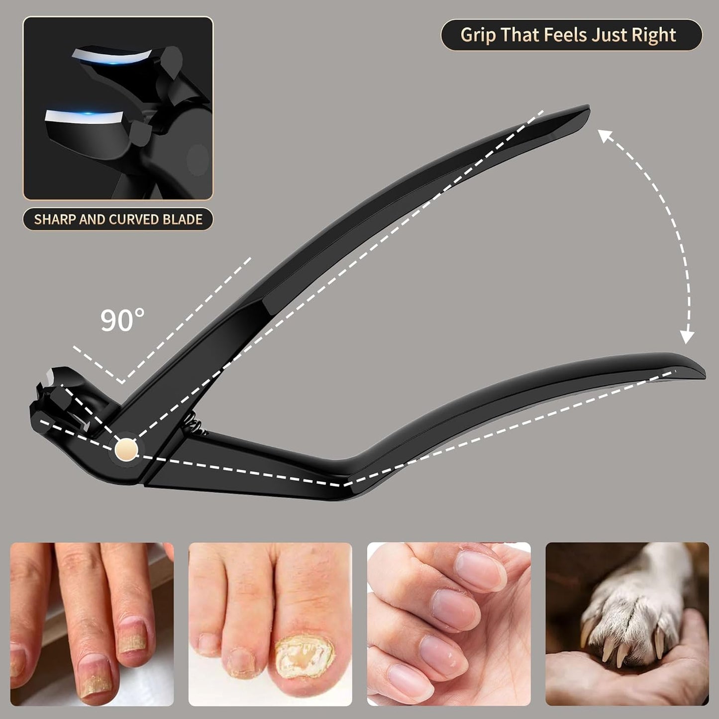 Professional Black Long-Handle Curved Toenail Clippers with Nail File Set