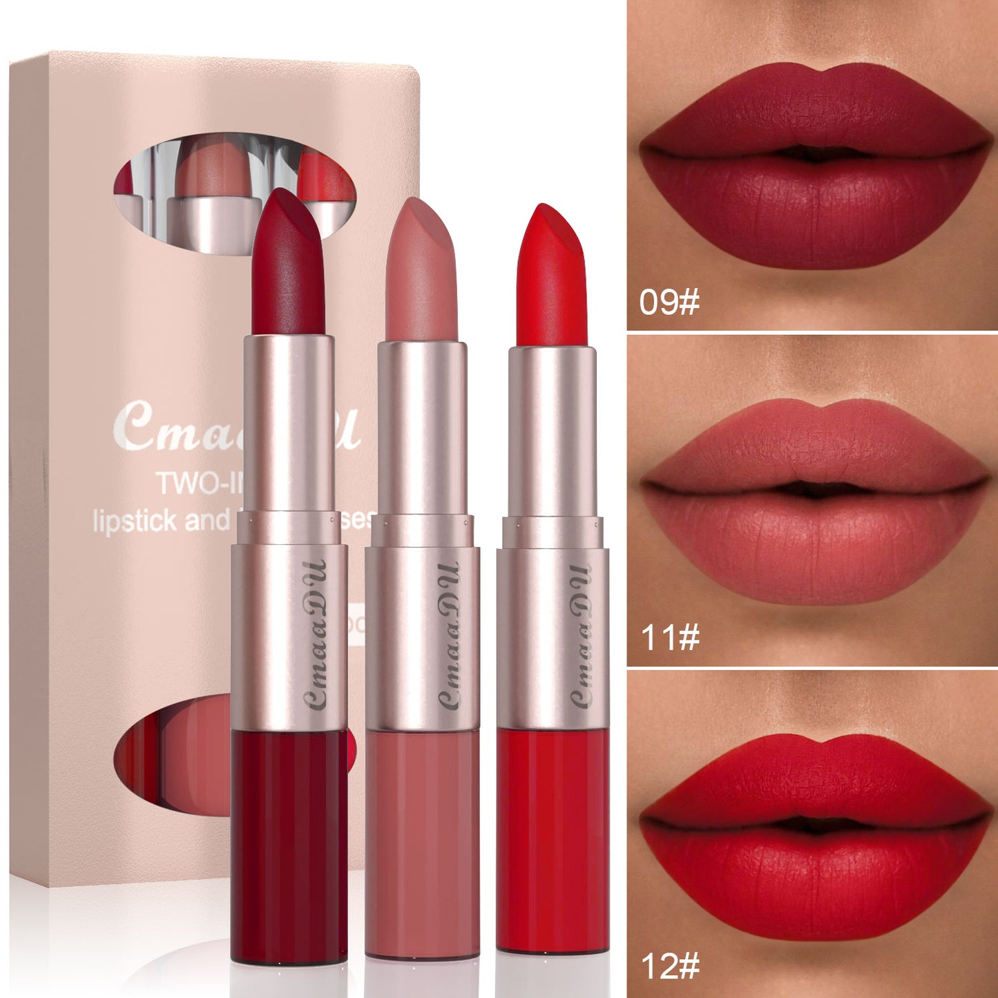 3PCS 2-in-1 Lipstick & Lip Gloss Set – Matte, Long-Lasting, and Waterproof