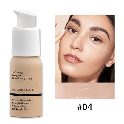 Waterproof Long-Lasting Oil-Control Soft Matte Liquid Foundation, 30ml