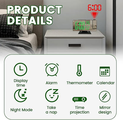 Digital Alarm Clocks,Projection on Ceiling Wall Digital Clock with 180° Rotatable Projector RGB Night Light