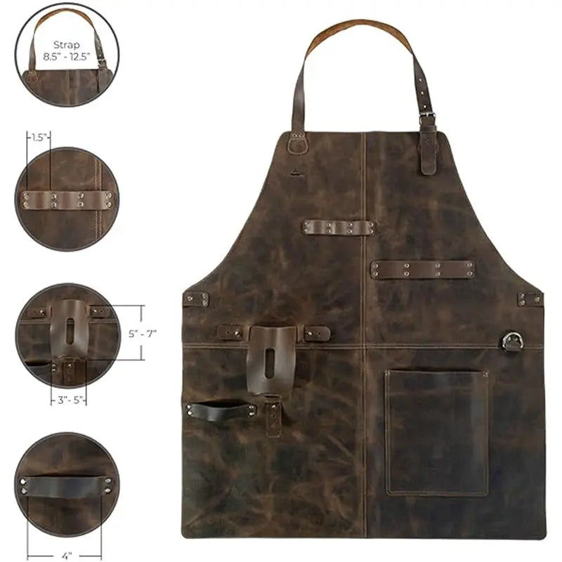 PU Leather Apron for Picnic BBQ, Oil-Resistant Wine Bottle Holder