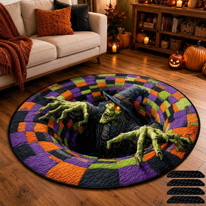Halloween Round Rug 3D Skeleton Vortex Quilted Illusion Mat