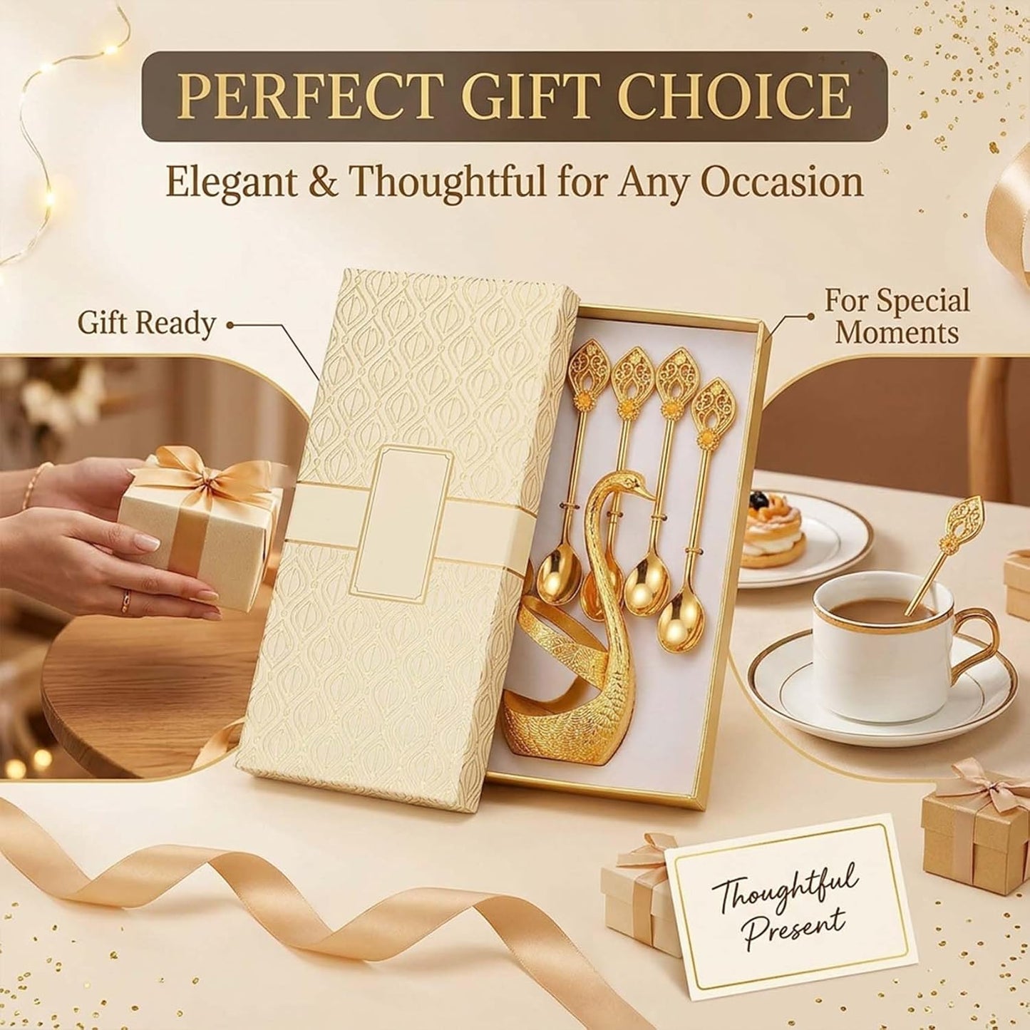 Creative Swan Design Coffee Stirring Spoon Set 6 Spoons