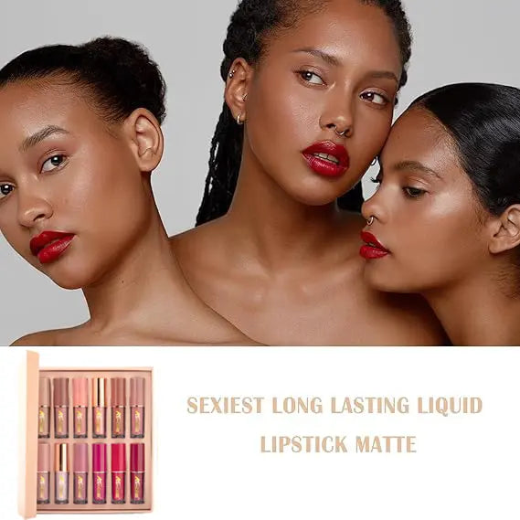 12-Color Liquid Lipstick Gift Set – Matte Pearlescent Finish