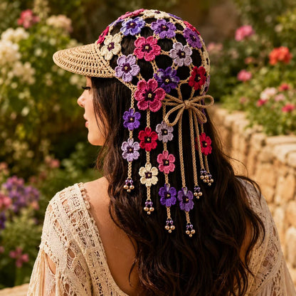 Handmade Crochet Sunflower Tassel Bell Hat