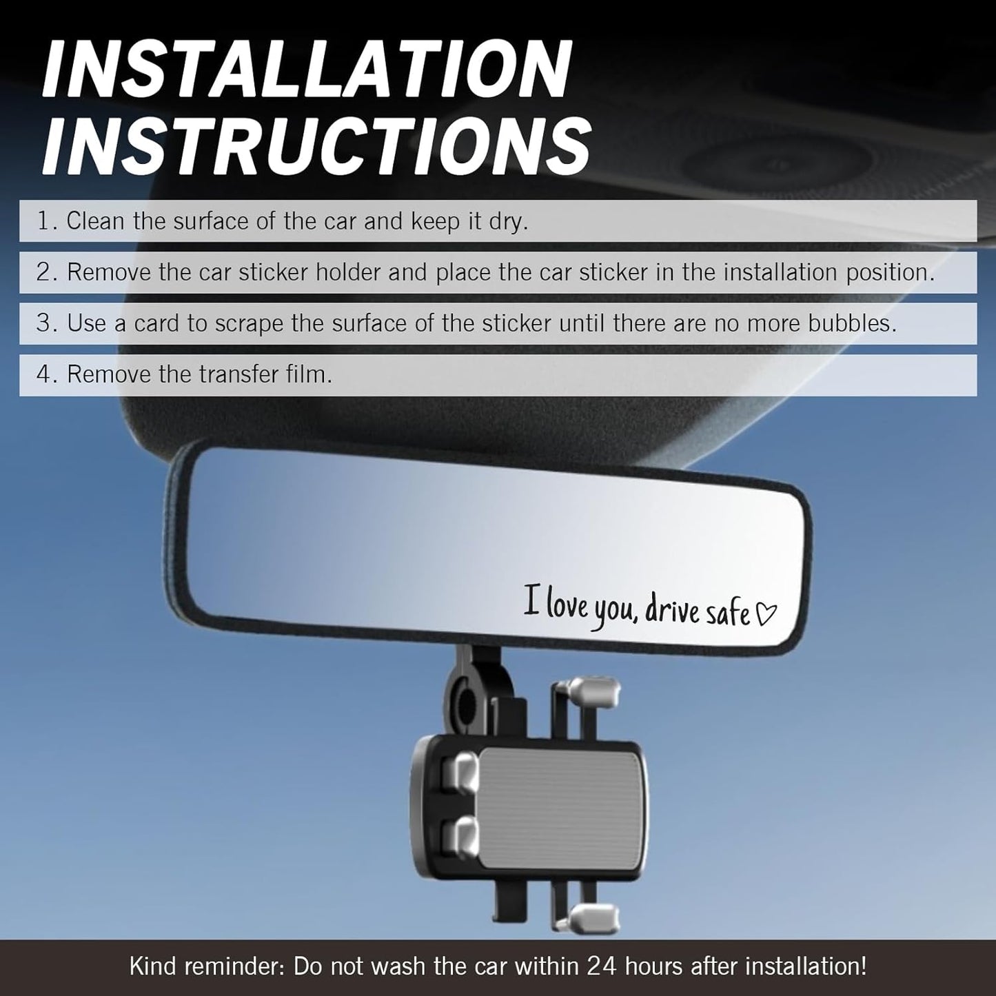 4 "I Love You, Please Drive Safely" Car Rearview Mirror Stickers