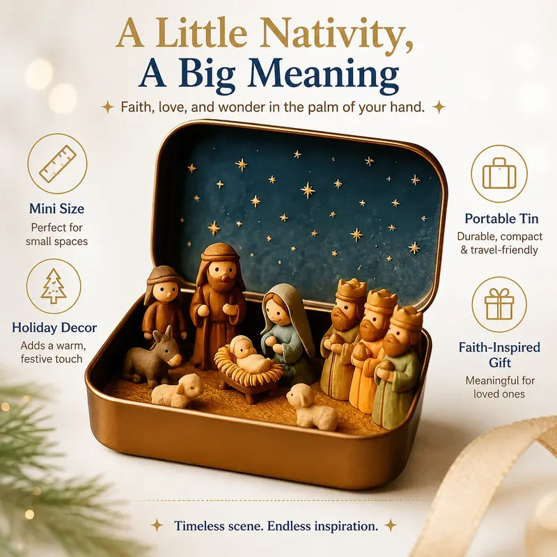 Religious Pocket-Size Mini Nativity Scene Set with Box