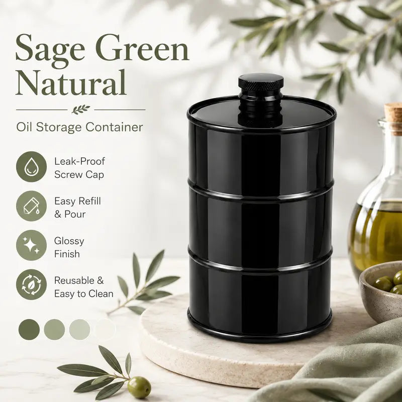 Black Barrel Shaped Stainless Steel Oil Dispenser Bottle