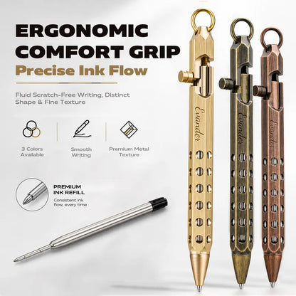Vintage Brass Style Retractable Writing Pen with Keyring
