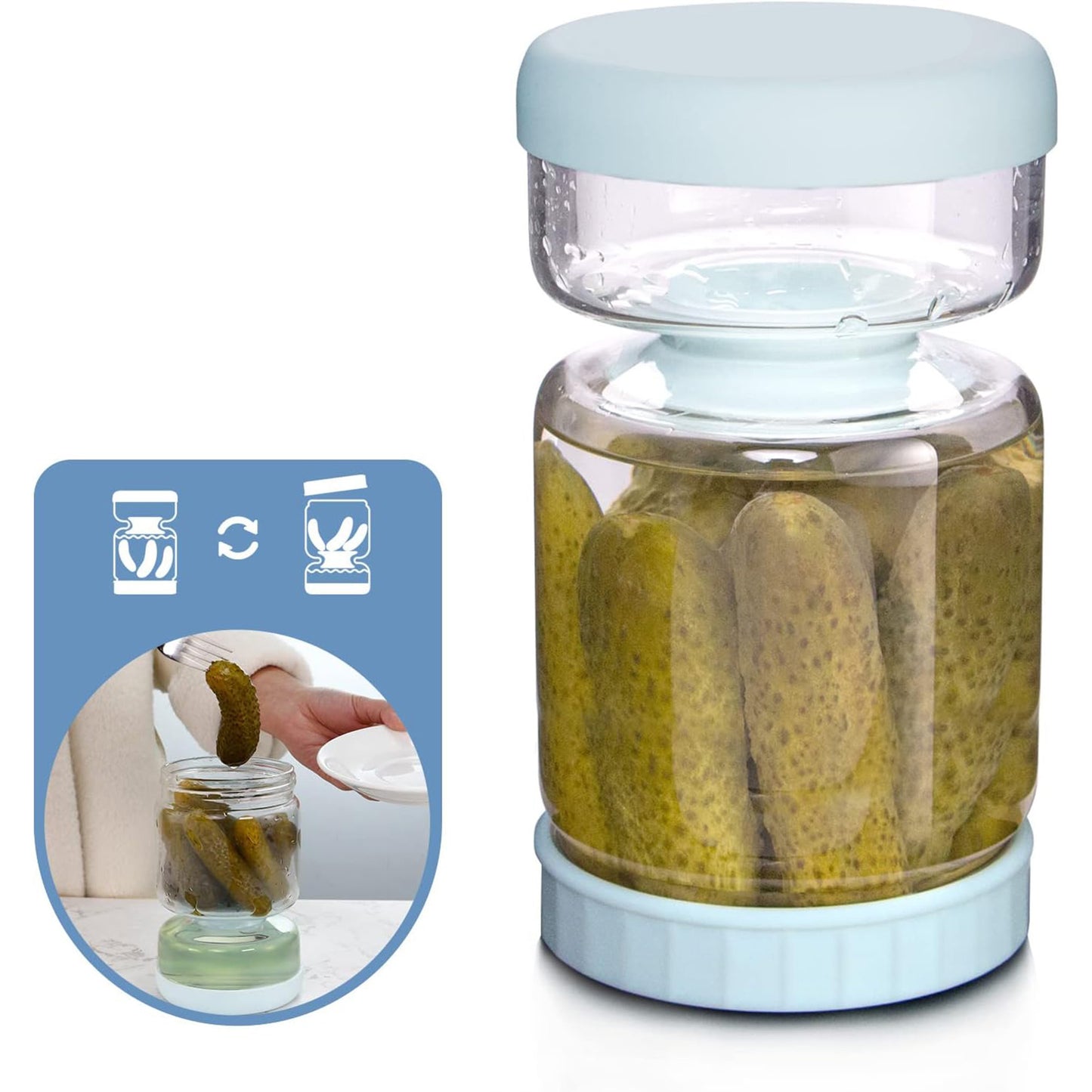 Pickle Jar with Strainer Flip,34oz Pickle Container