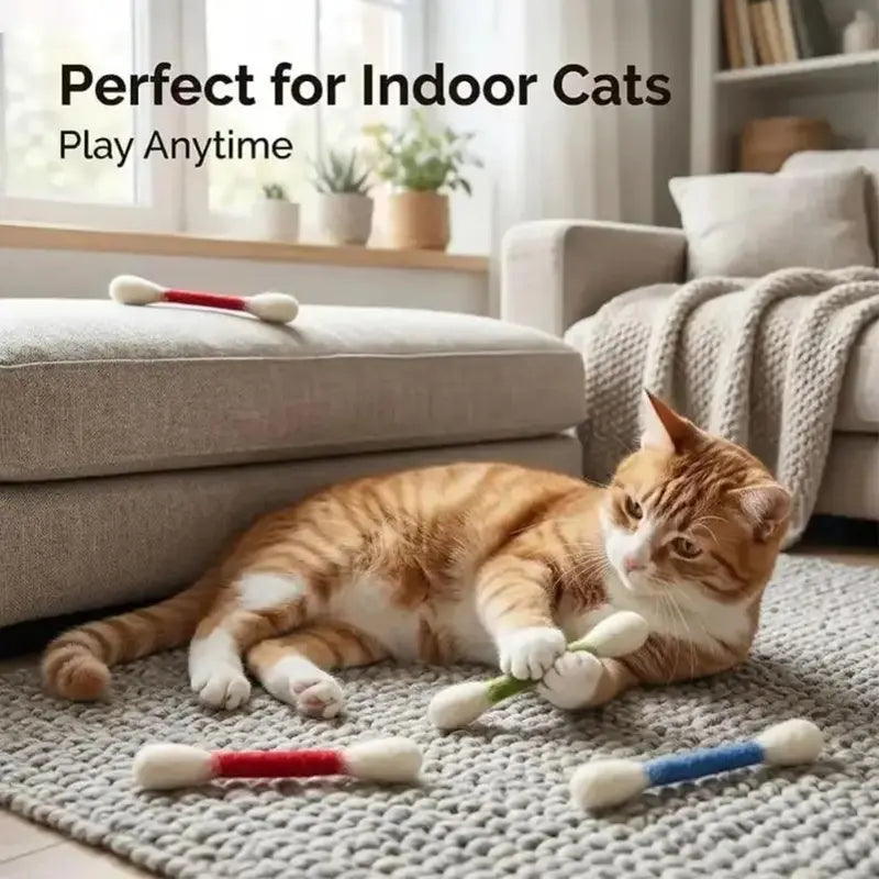 6 Pack Giant Q-tip Shaped Cat Toys, Soft Felt Cotton Swab Teething Sticks