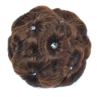 Women's clip-on hair bun with rhinestone-accented synthetic claw clip