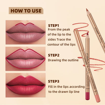 12 Colors Lip Liner Set, Brown Pink Red Series Lip Liners