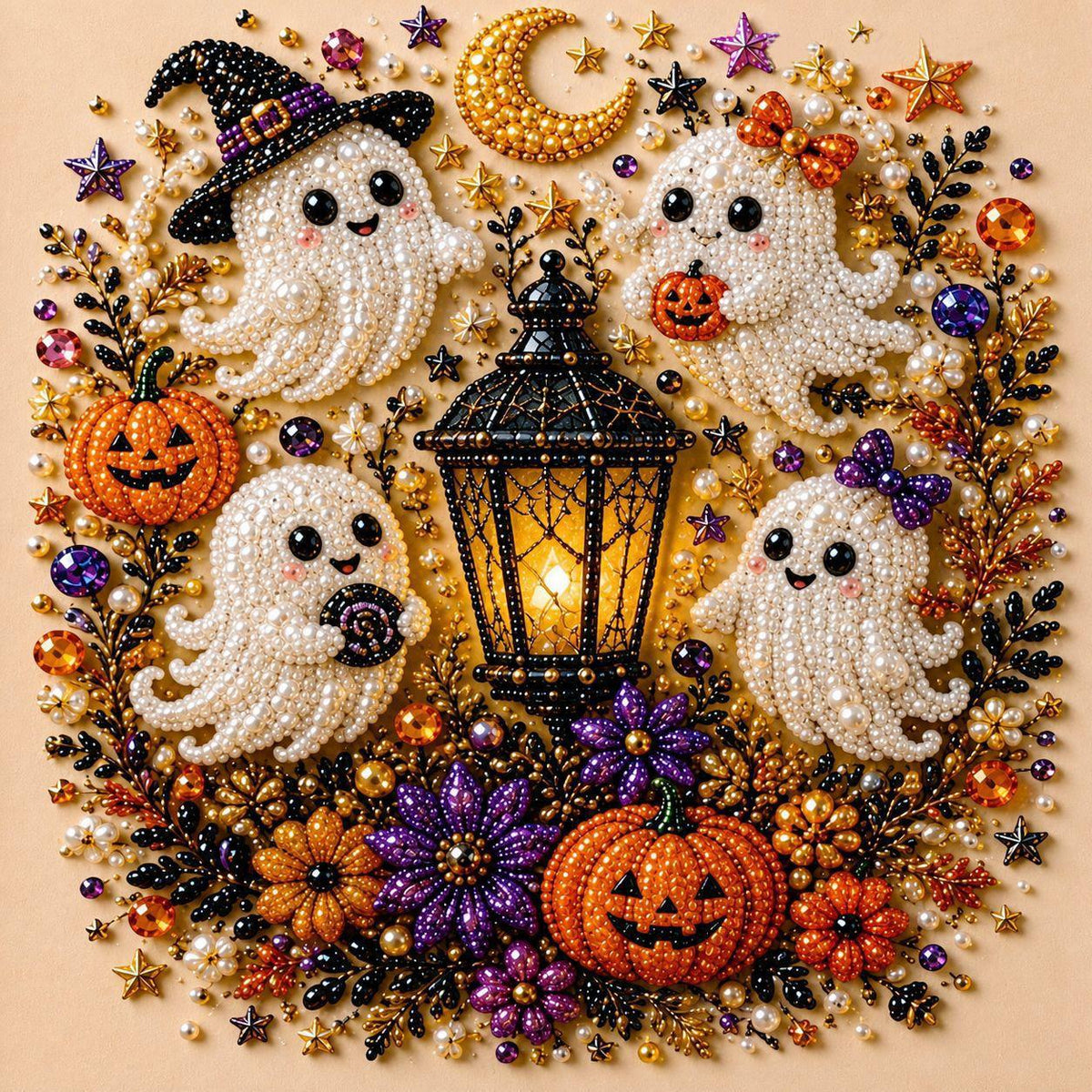 Halloween Ghost Pearl Art DIY Kit, 3D Pearl Mosaic Craft Set