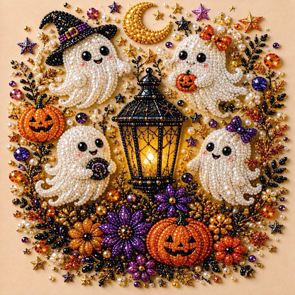 Halloween Ghost Pearl Art DIY Kit, 3D Pearl Mosaic Craft Set