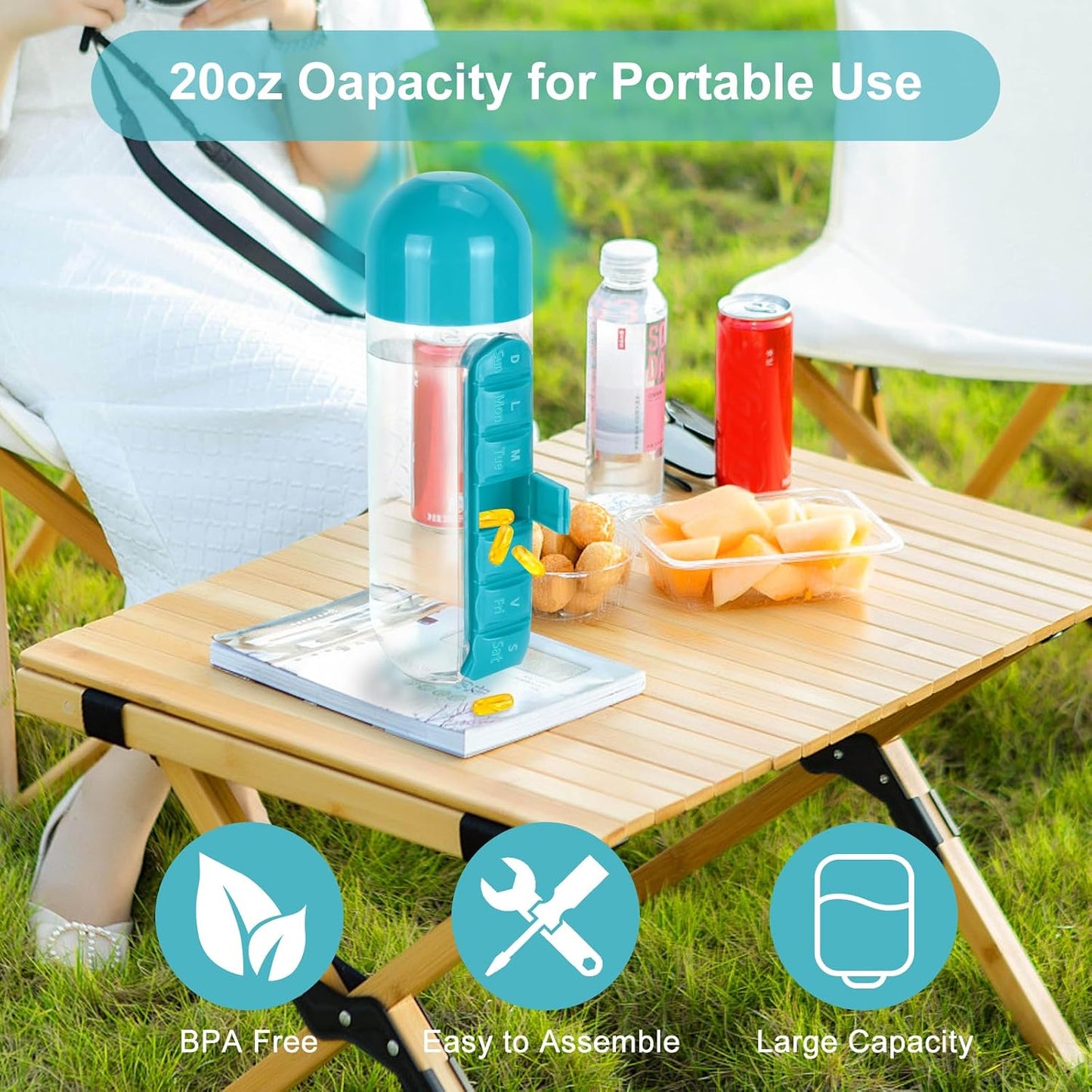 2-in-1 Portable Pill Organizer Water Bottle