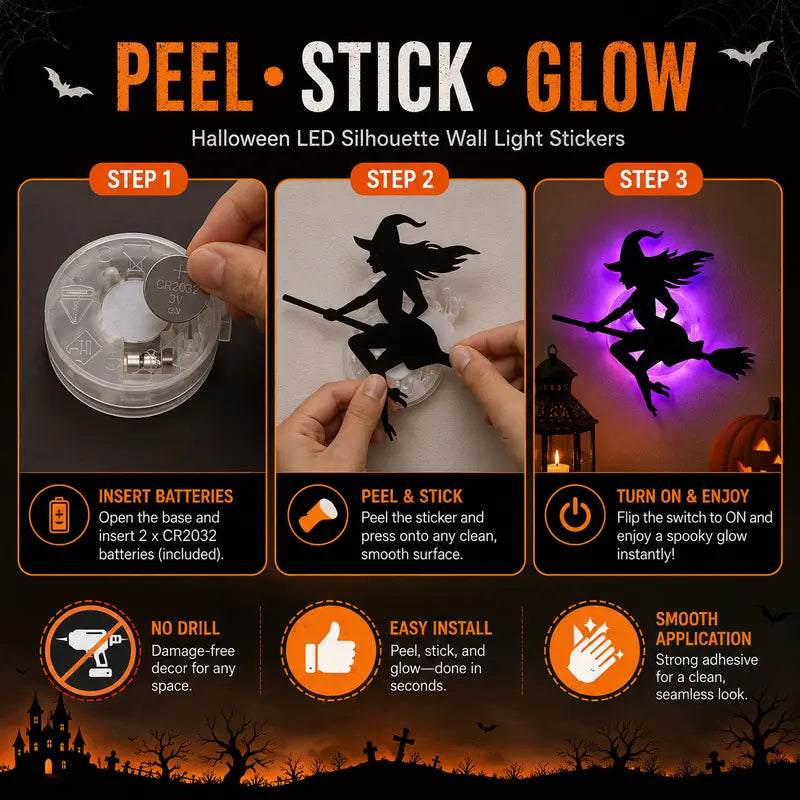 32PCS Halloween LED Silhouette Wall Light Stickers