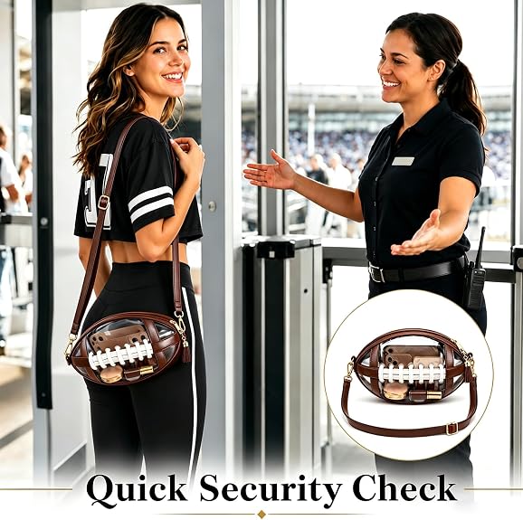 Clear Football-Shaped Crossbody Bag – Stylish Transparent Shoulder Purse