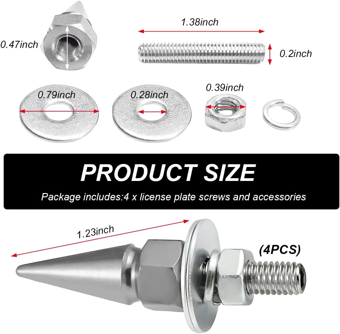 4 PCS Spikes License Plate Screws for Car