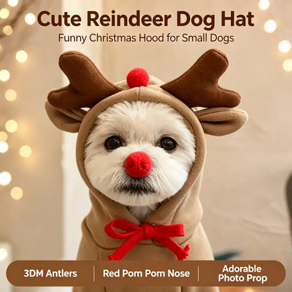 Dog Christmas Reindeer Hoodie - Small-Medium Sizes, Casual, Warmth