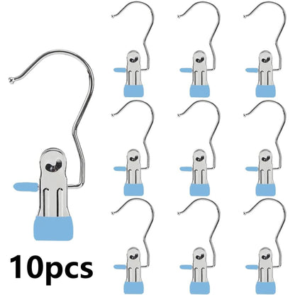 10Pcs Stainless Multi Function Clip Hooks,Laundry Hanging Hooks Clips,Closet Hangers,Boot Clips