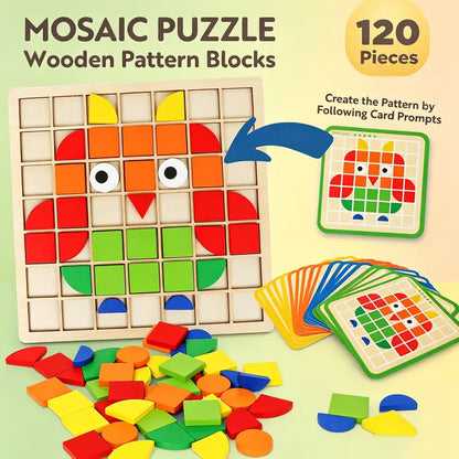 120PCS Wooden Mosaic Puzzle Game - Montessori Beginner Puzzle