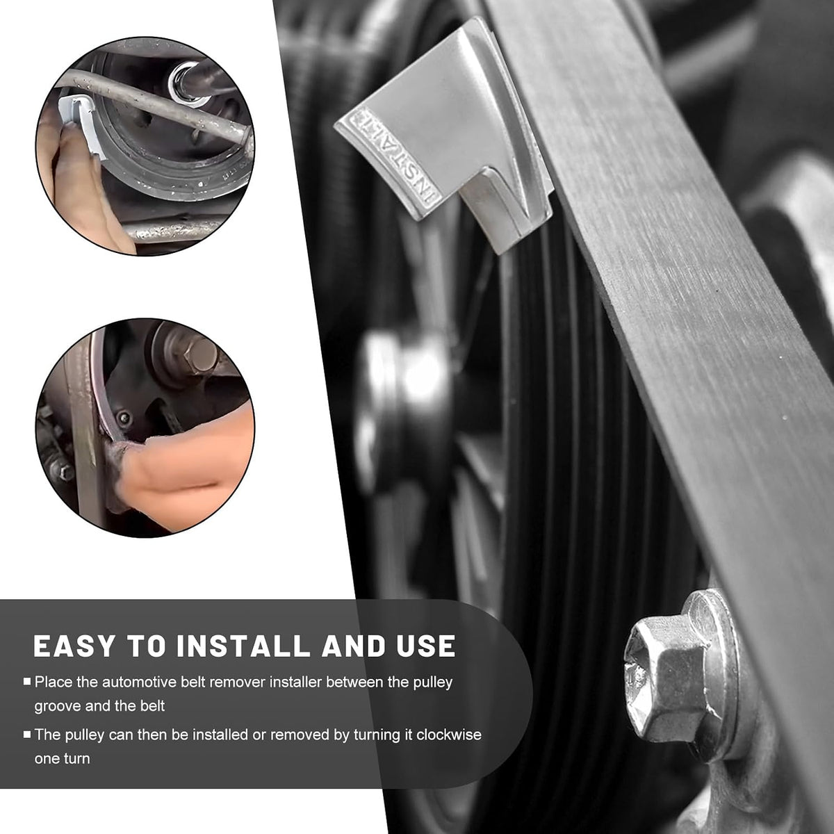 2-Piece Automotive Stretch Belt Tool Kit - Metal Installation Tool & Pulley Helper