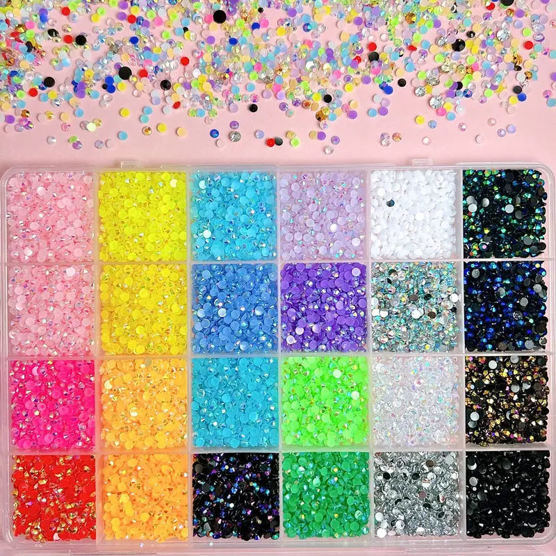 24-Piece Multicolor Flat Back Rhinestone Nail Art Kit