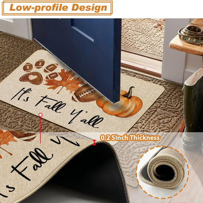 2 Pcs Autumn Pumpkin Football Maple Leaf Floor Mat Set