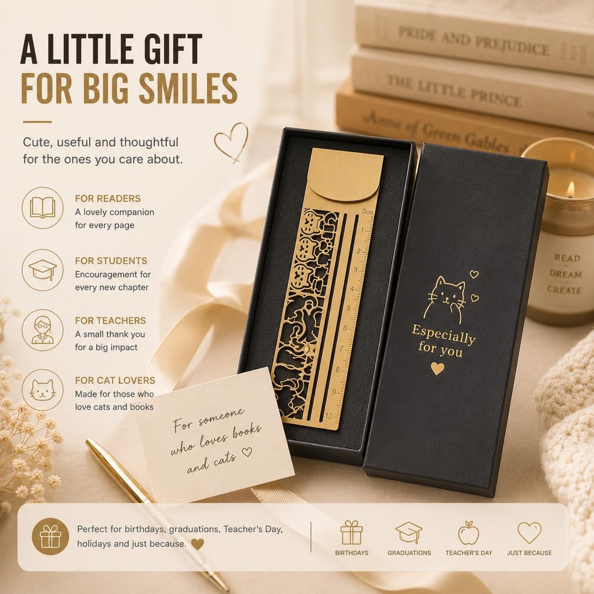 Set of 3 Cute 3-in-1 Double-Sided Bookmark-Rulers