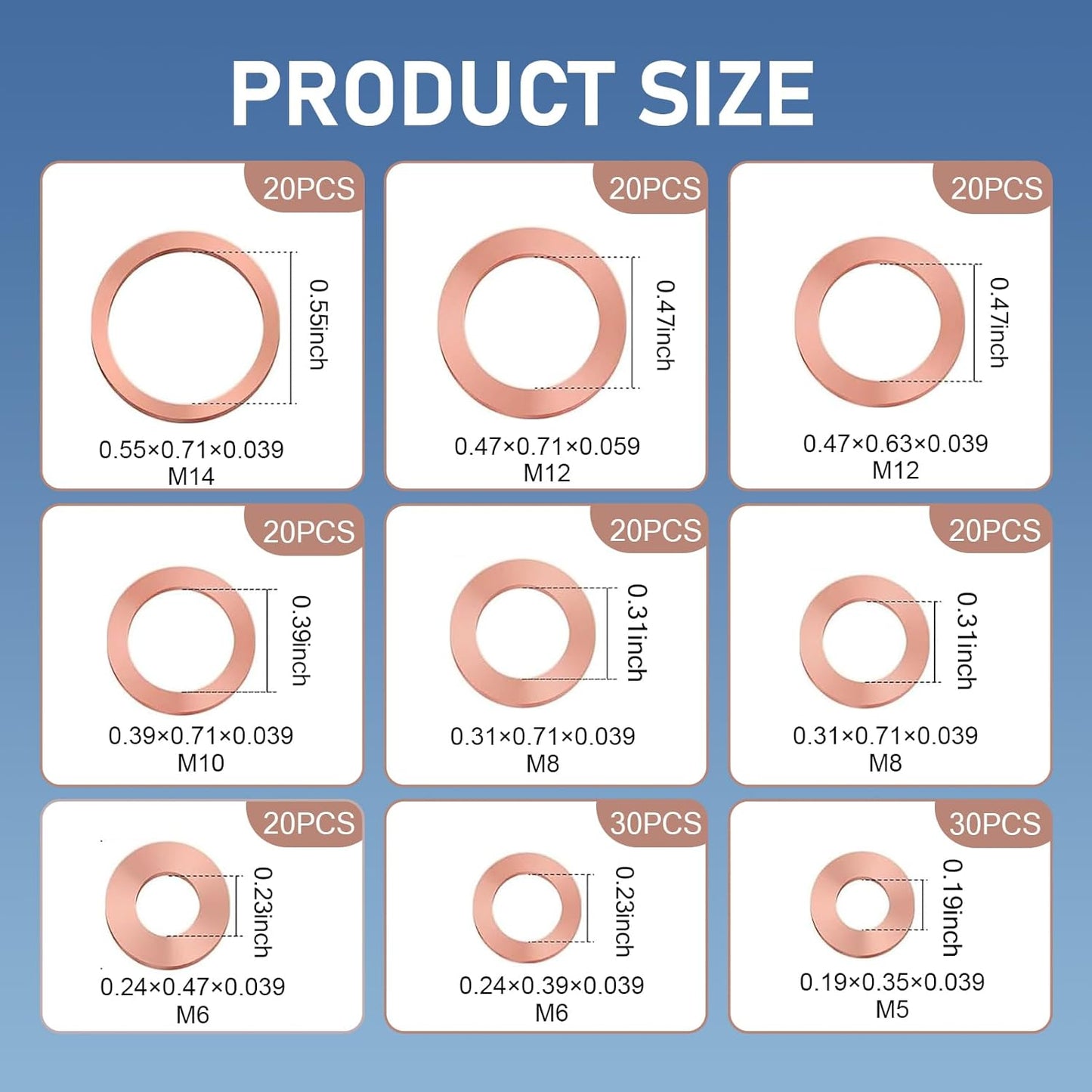 200 PCS Copper Crush Washer Oil Drain Plug Gasket Kit
