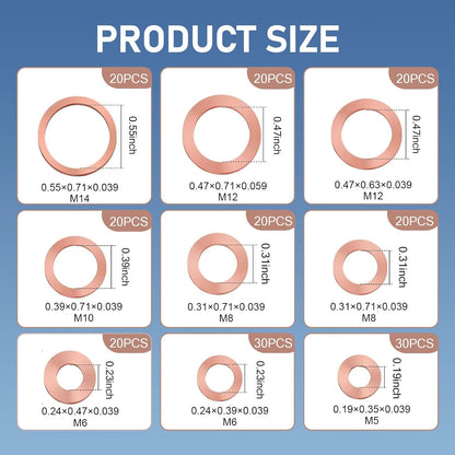 200 PCS Copper Crush Washer Oil Drain Plug Gasket Kit