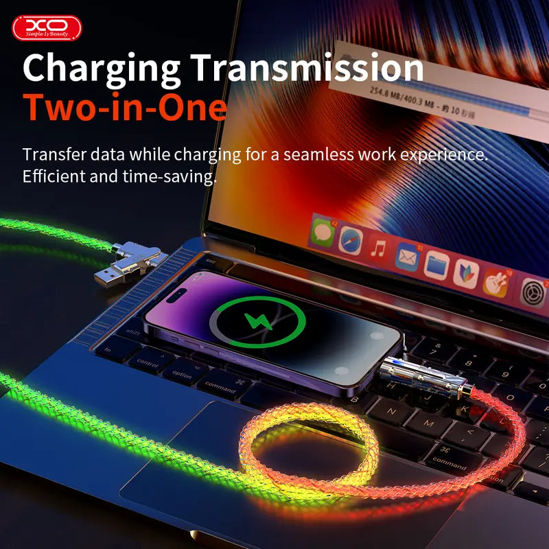 100W 4-in-1 Multicolour Luminous Durable LED Fast Charging Cable