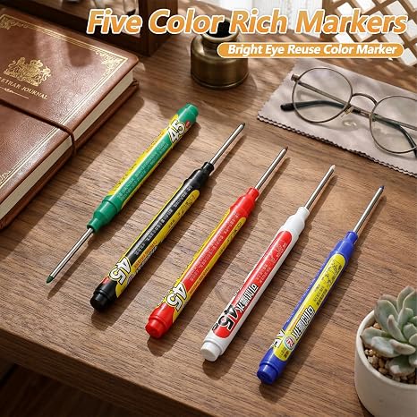 Refillable Water-Resistant Construction Marker, Heavy-Duty Carpenter Pen for Woodworking & Plumbing