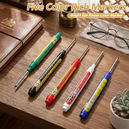Refillable Water-Resistant Construction Marker, Heavy-Duty Carpenter Pen for Woodworking & Plumbing