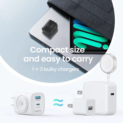 3-in-1 Magnetic Wireless Cordless PD USB-C Wall Charger Block - 20W Fast Charging