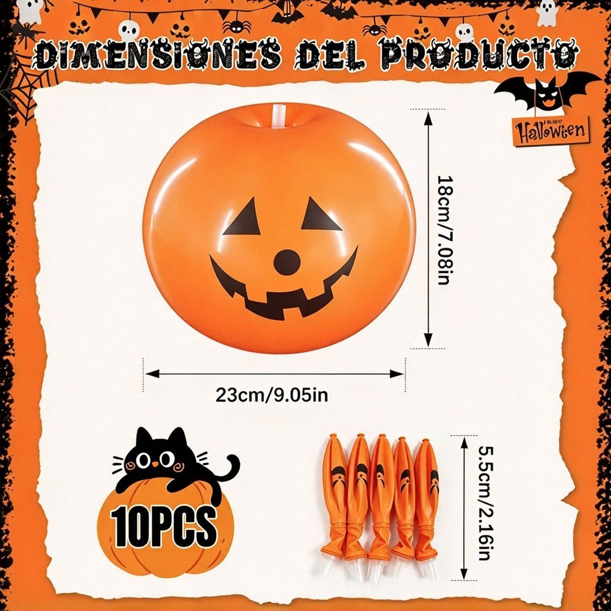 10-Pack Indoor/Outdoor Halloween Pumpkin-Shaped Latex Balloon Decorations