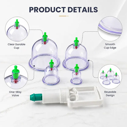 6-Piece Vacuum Cupping Massage Cup Set with Manual Hand Pump