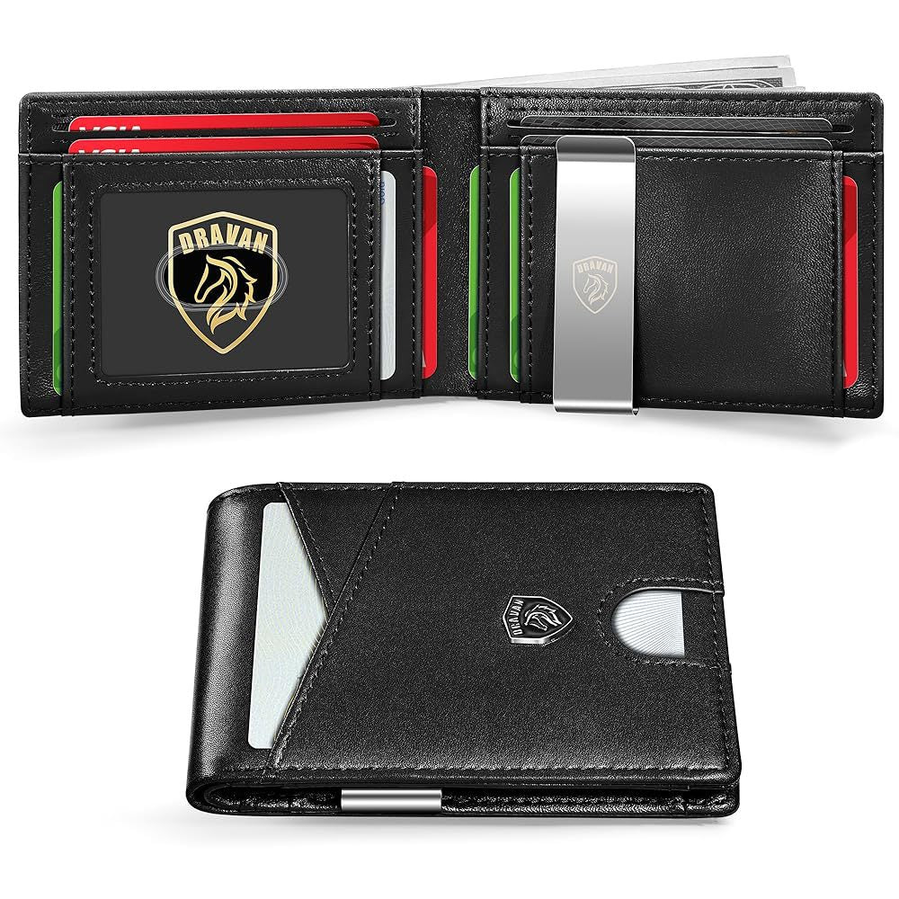 Slim Wallet for Men - Minimalist Genuine Leather Carbon Fiber Rfid Blocking Bifold Credit Card Holder