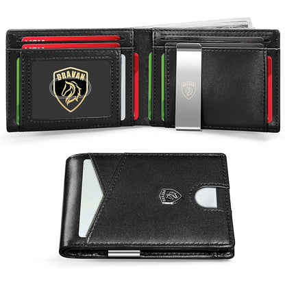 Slim Wallet for Men - Minimalist Genuine Leather Carbon Fiber Rfid Blocking Bifold Credit Card Holder